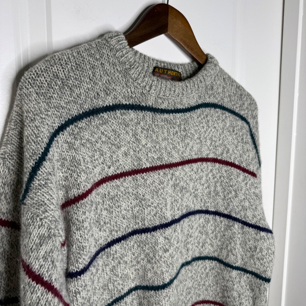 Authentic Mens Wool Blend Striped‎ Crewneck Sweater Size M